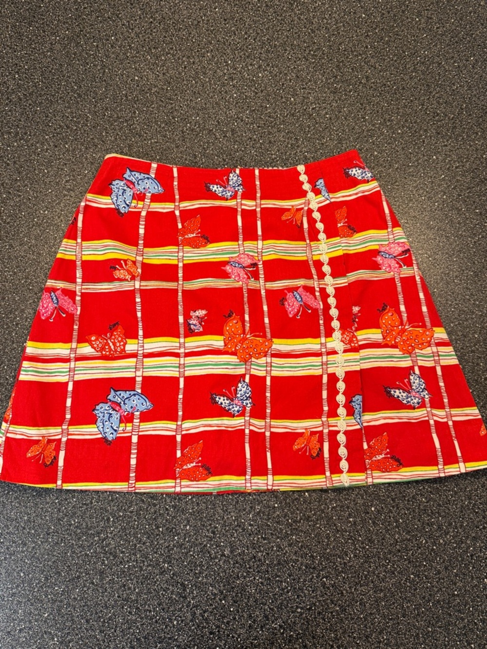 Vintage Lilly Pulitzer Red Butterfly A-Line Skirt with Stripe Accents - size 4